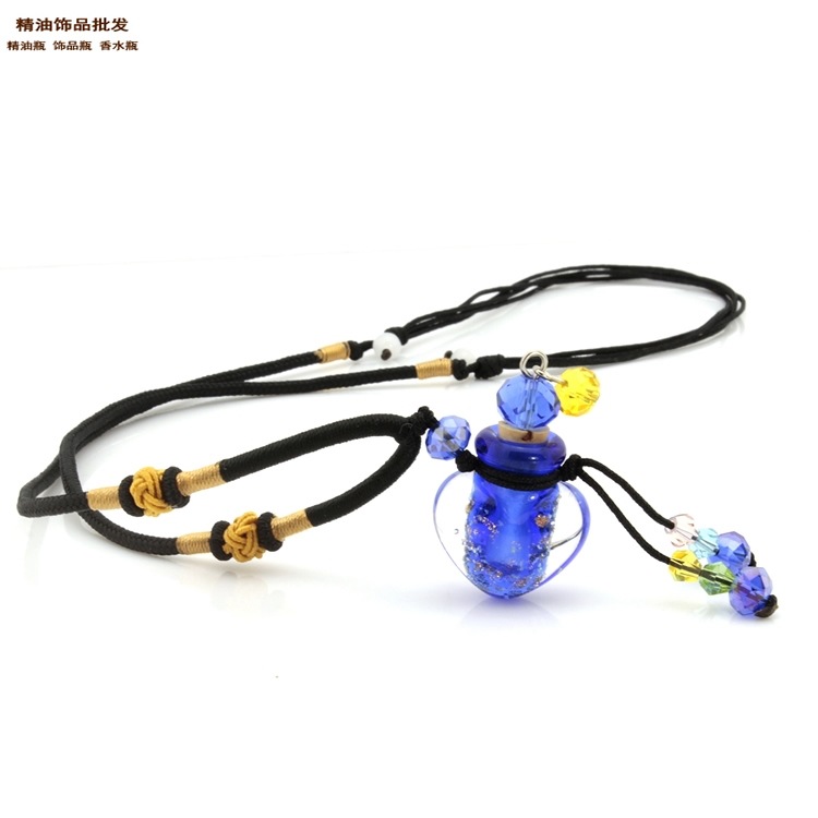 中国精油饰品网批发蓝色桃心形金沙款双扣绳项链3.jpg