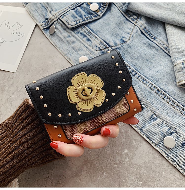 fashion camellia wallet trifold rivet short wallet multicard card holder wholesalepicture18