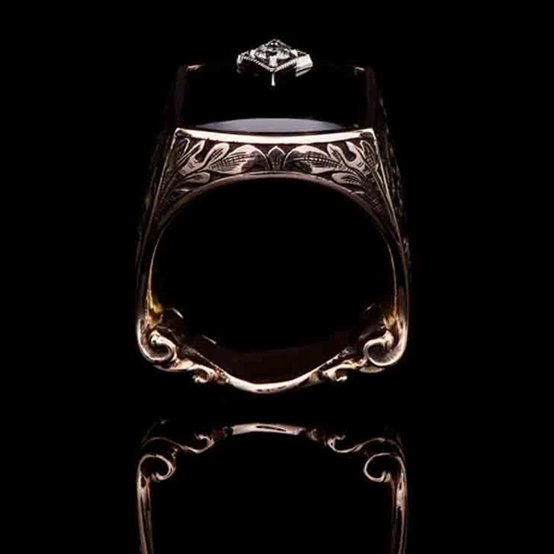 Retro Carved Pattern Alloy Inlaid Zircon Geometric Ring display picture 4