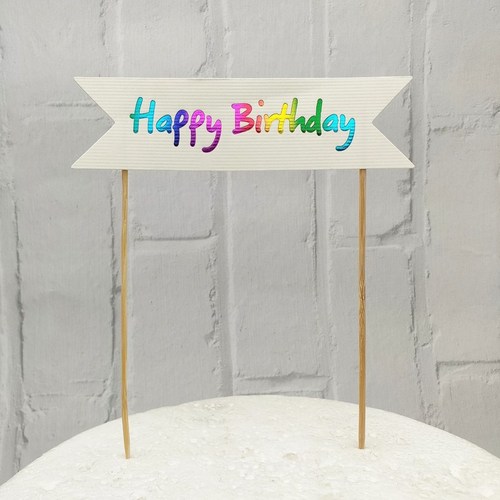 Cake Insert Card Gold Foil Happy Birthday Banner Sticker Creative Cake Flag