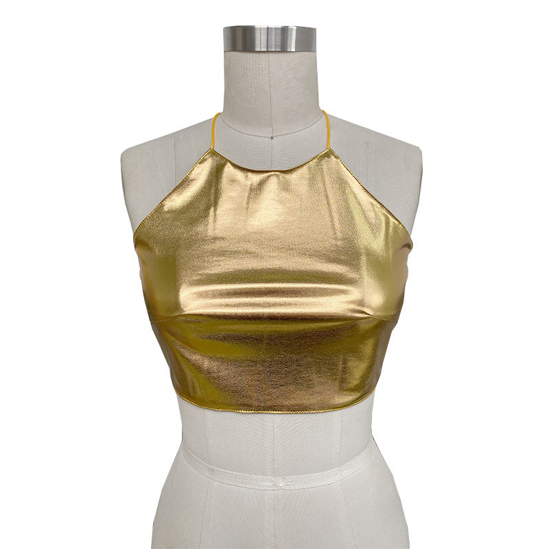 71g Weight Pu, Polyester Fabric Type Wholesale Women'S Fashion Solid Color Pink Blue Gold Patchwork Straps Hollow Out Tank Tops