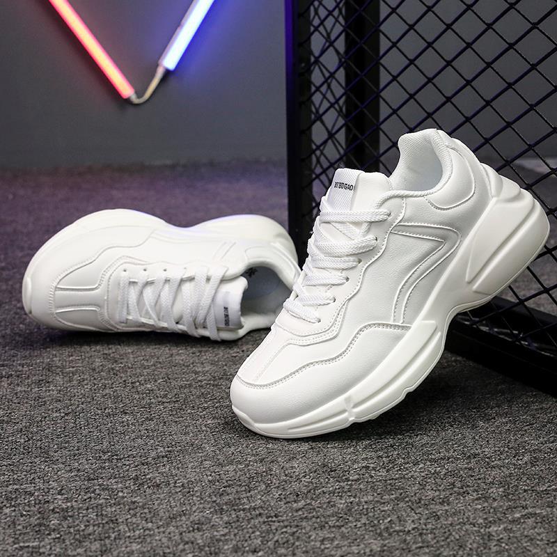 网红同款秋季老爹鞋女增高厚底真皮小白鞋男情侣款学生运动小熊鞋|ms