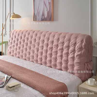 厂家直销加厚夹棉床头罩全包拆洗床头套简约现代防尘罩弹力弧形|ms