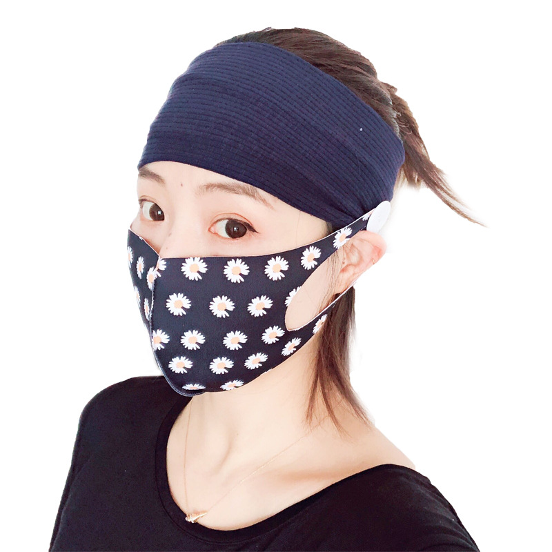 Fashion Sports Yoga Fitness Button Mask Anti-leaf Headband Solid Color Parent-child Couples Wholesale display picture 6