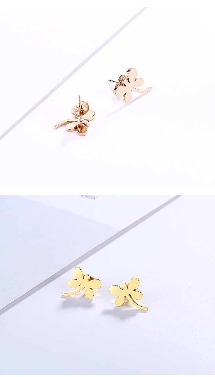 Fashion Simple Stainless Steel Dragonfly Shaped Earrings Wholesale Nihaojewelry display picture 3