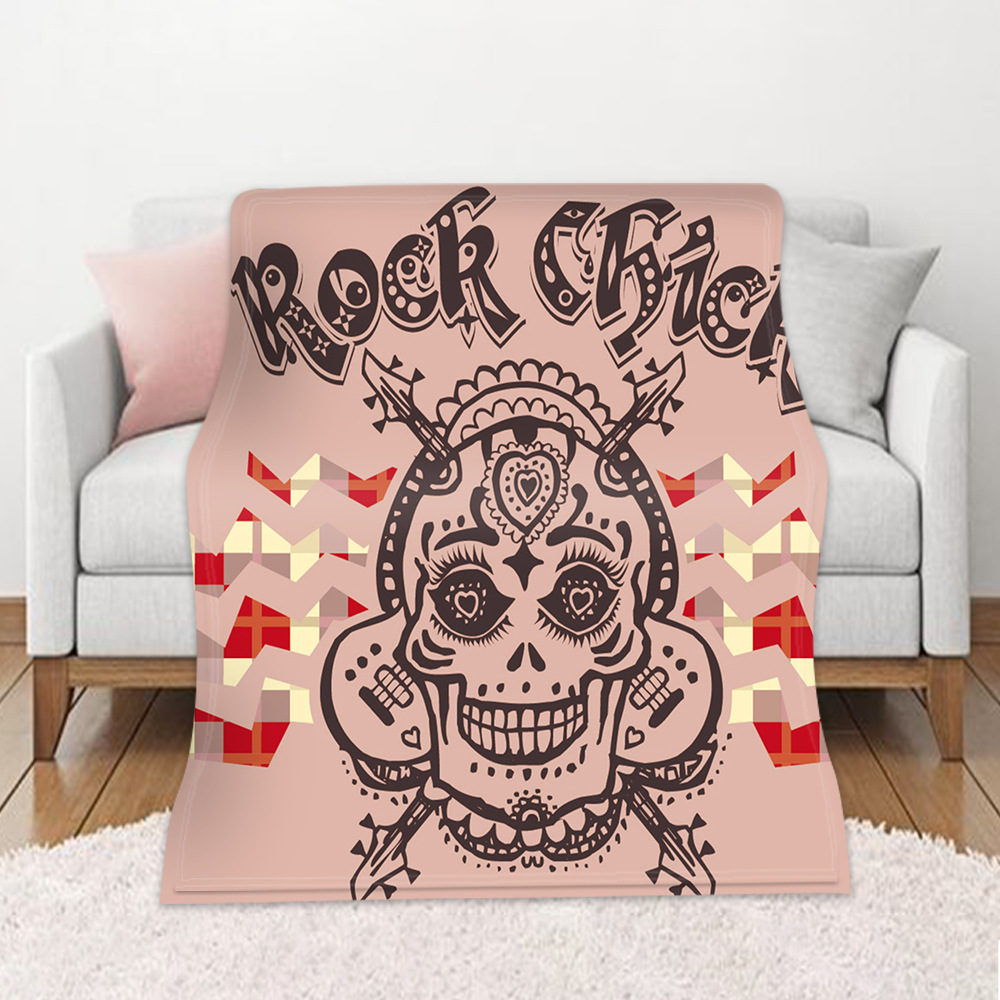 DIY定制骷髏毛毯秋冬保暖沙發(fā)蓋毯 高清數(shù)碼印花雙面法蘭絨空調(diào)毯