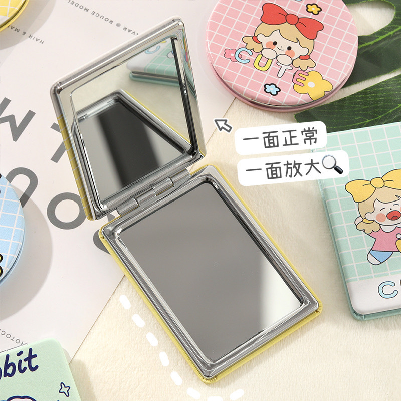 Corazón de una niña pequeño espejo de maquillaje espejo portátil para mujeres espejo plegable de viento encantador espejo doble mini pequeño