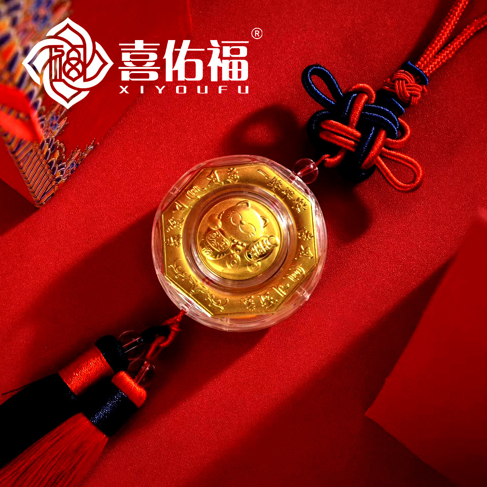 喜佑福 足金999足银时来运转招财猫车挂保险金店活动礼品工厂批发|ms
