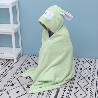 连帽浴巾珊瑚绒浴巾 儿童披风斗篷吸水婴童洗澡礼品 一件代发家用