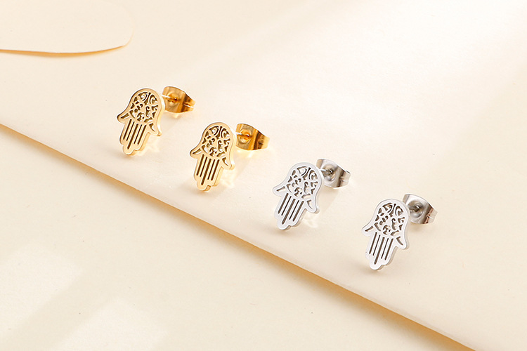 Stainless Ornament Kazam Palm Titanium Steel Pendant Fatima Hand Stainless Steel Necklace and Earrin