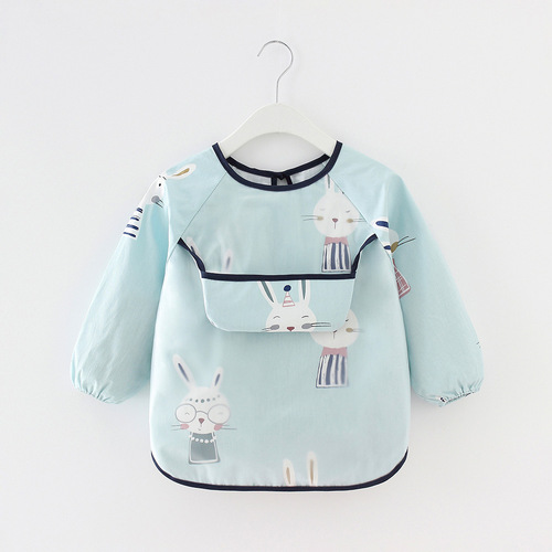 Children's smock waterproof long-sleeved reverse clothing baby eating clothes apron pure cotton children's bib protective clothing with rice pocket