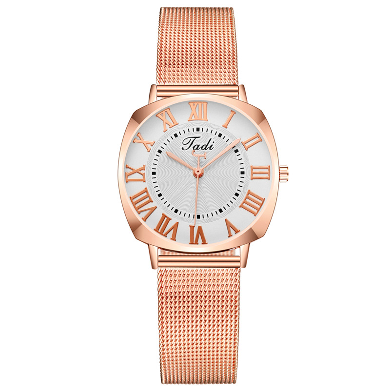 New Starry Sky Sparkling Pink Square Large dial Simple Lazy Mila Alloy Mesh Belt Women's Quartz Watch_voghion.com