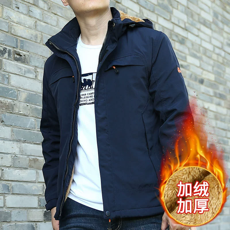 Пальто из утолщенного хлопка на флисовой подкладке, Мужская теплая Свободная куртка больших размеров, куртка средней длины, куртка 2819A