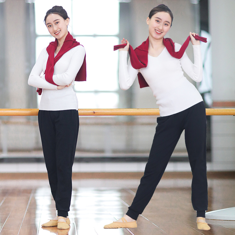 Danza suéter abrigo de las mujeres adultas desgaste exterior Ballet chal cuerpo con cuello en V ropa de práctica superior Otoño e Invierno de punto cálido
