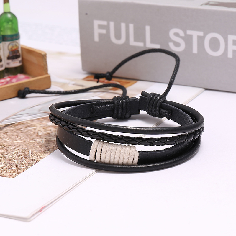 Hand-woven vintage cowhide adjustable men and women student bracelet nihaojewelry