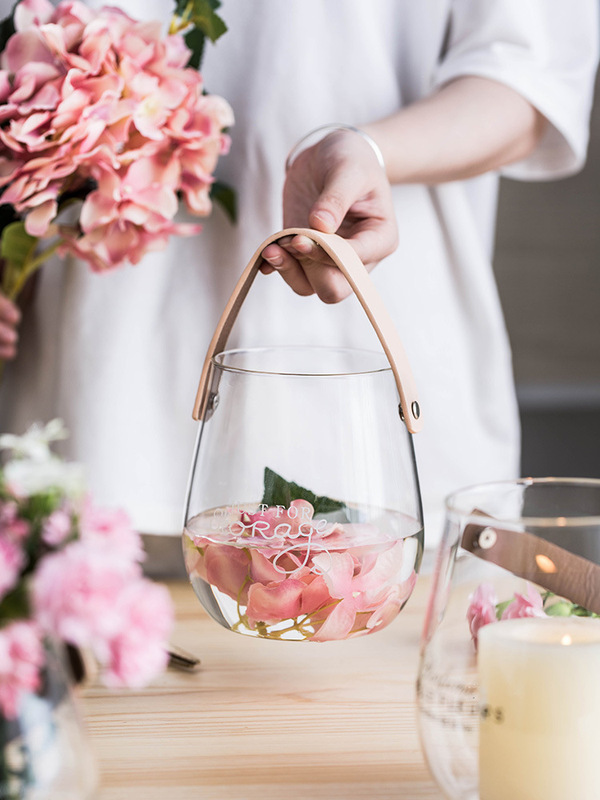 Portable glass copper money grass hydroponic bottle English letter flower pot creative flower vase storage jar