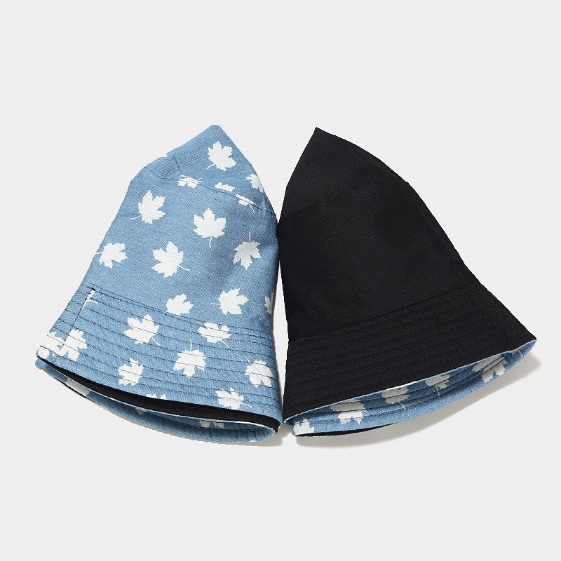 Sombrero de Pescador Reversible con Estampado de Hojas de Arce, Estilo 2025, para Mujer, Protección Solar para Exteriores, Sombrero de Mezclilla