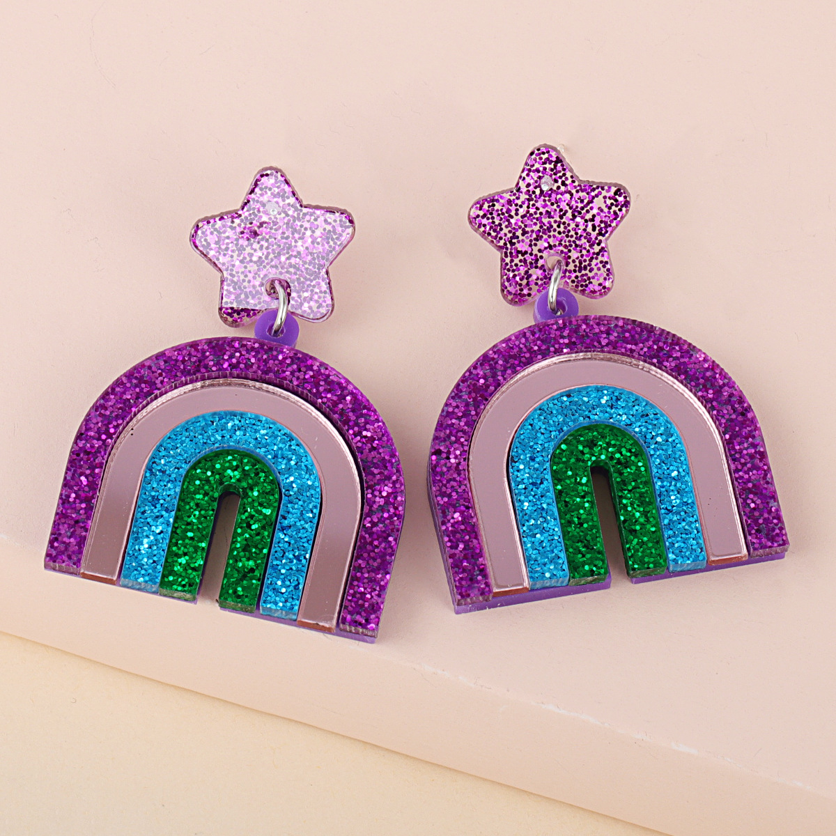 New  Sweet Geometric Rainbow Earrings display picture 2