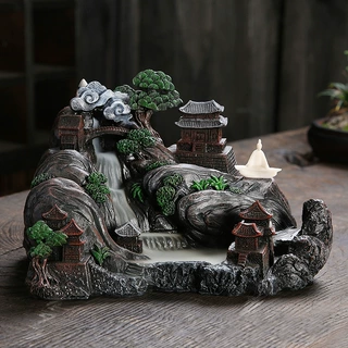 新品树脂沉香倒流香炉家居饰品摆件创意高山流水禅意回流香炉原创