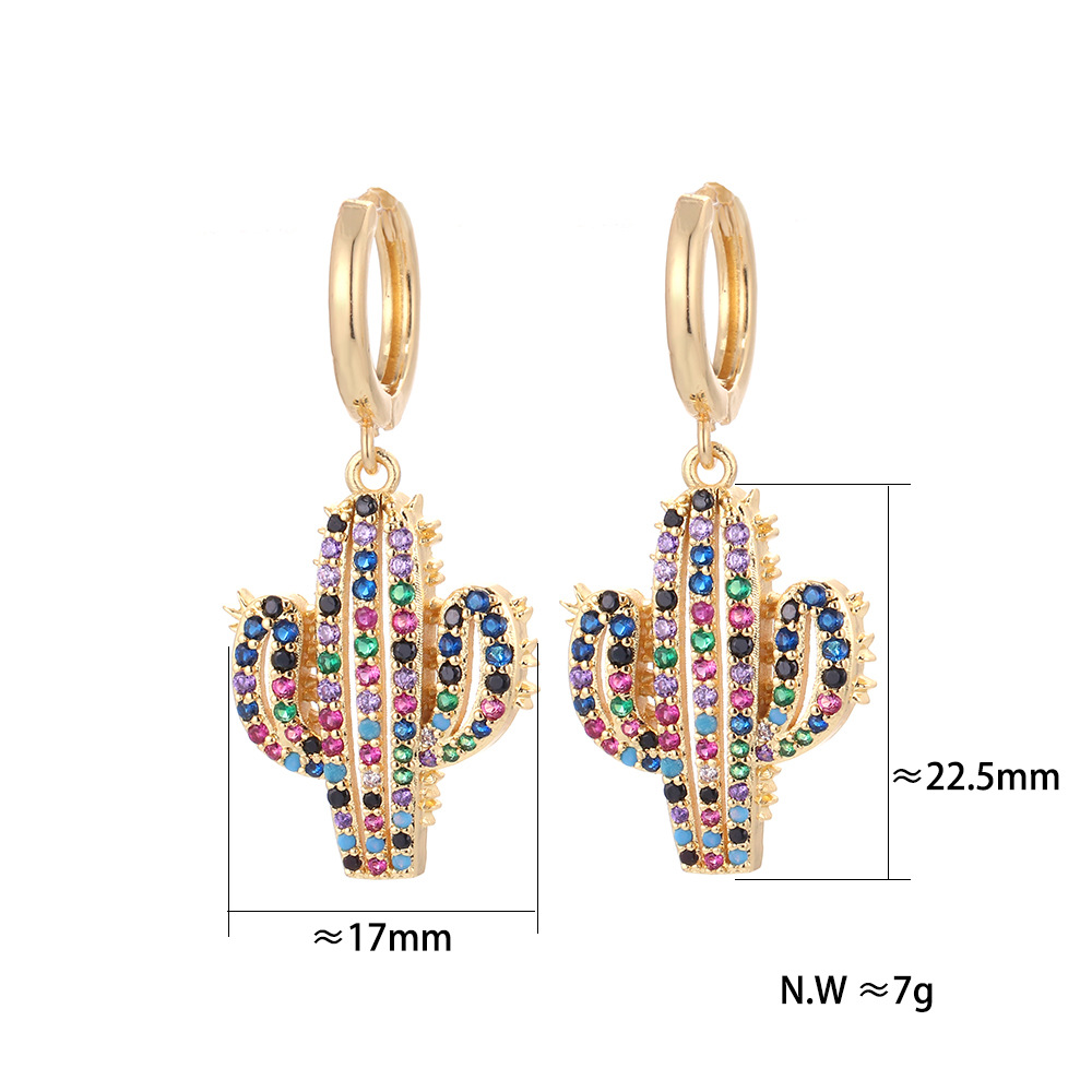 European And American Fashion Colorful Zircon Earrings A Variety Of Creative Personality Pineapple Cactus Earrings Diy Ear Studs Earrings For Women display picture 19