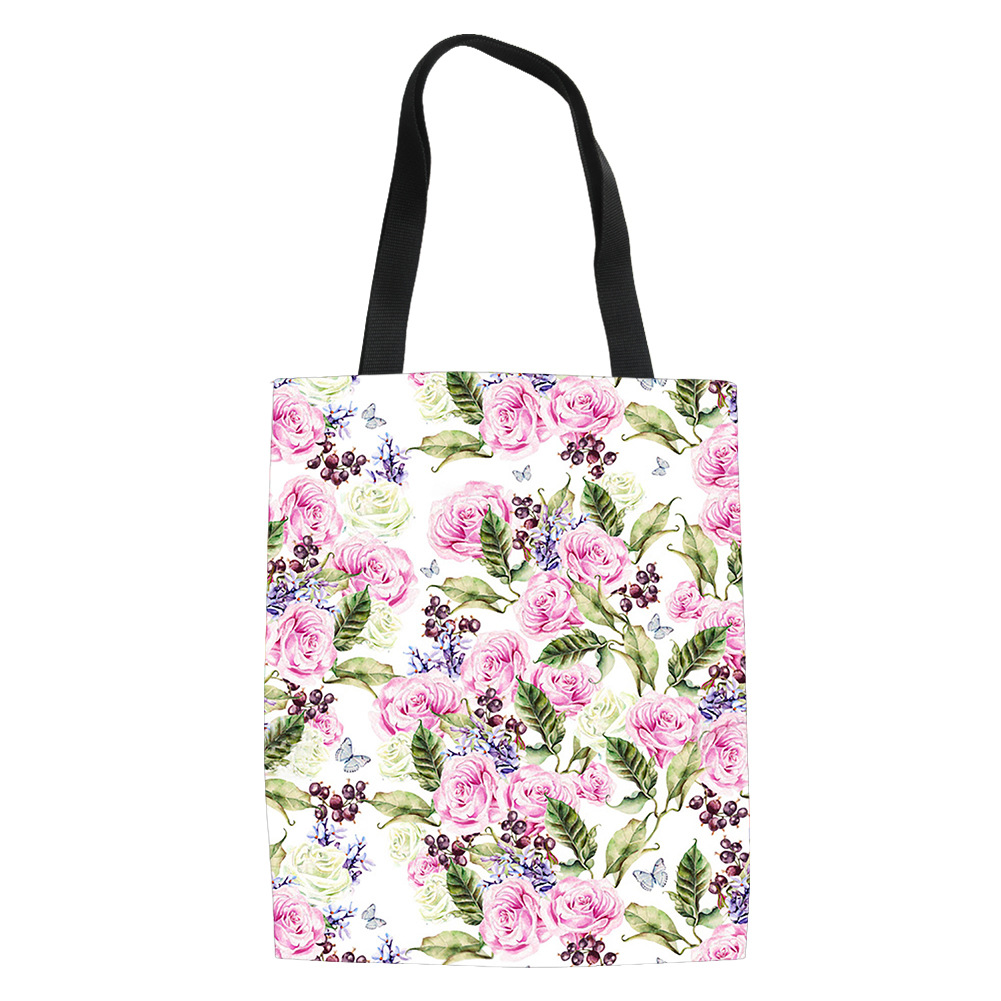 热卖单肩购物袋canvas bag帆布袋花卉元素玫瑰花印刷图案