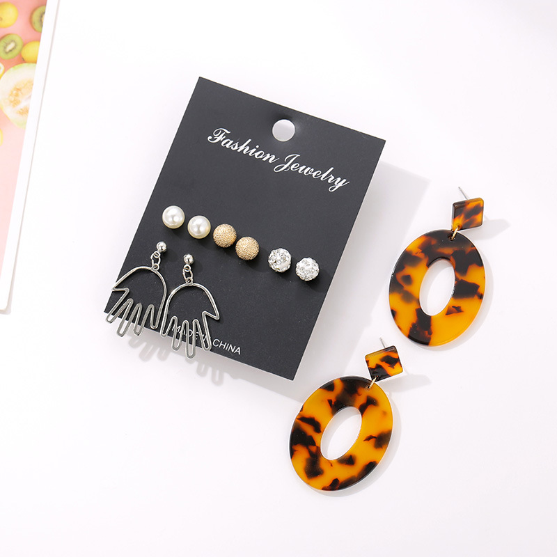 New Popular Geometric Acrylic Sheet Tassel Earrings Combined Pearl Earrings Set Nihaojewelry Wholesale display picture 54