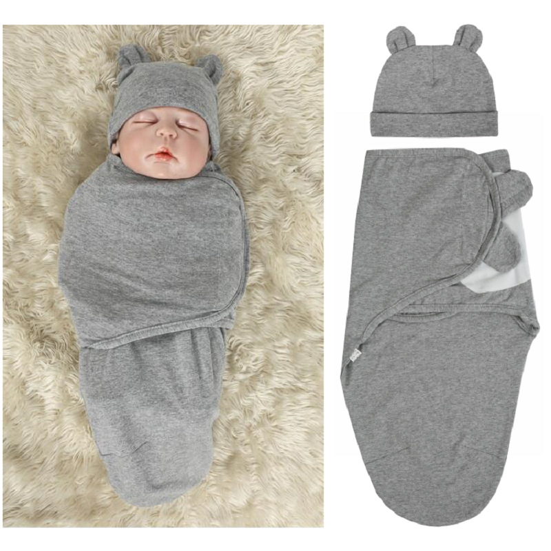 Newborn Wrapped Towel Baby Wrapped Blanket Cotton Baby Tire Cap Sleeping Bag Set Rabbit Ear Cap