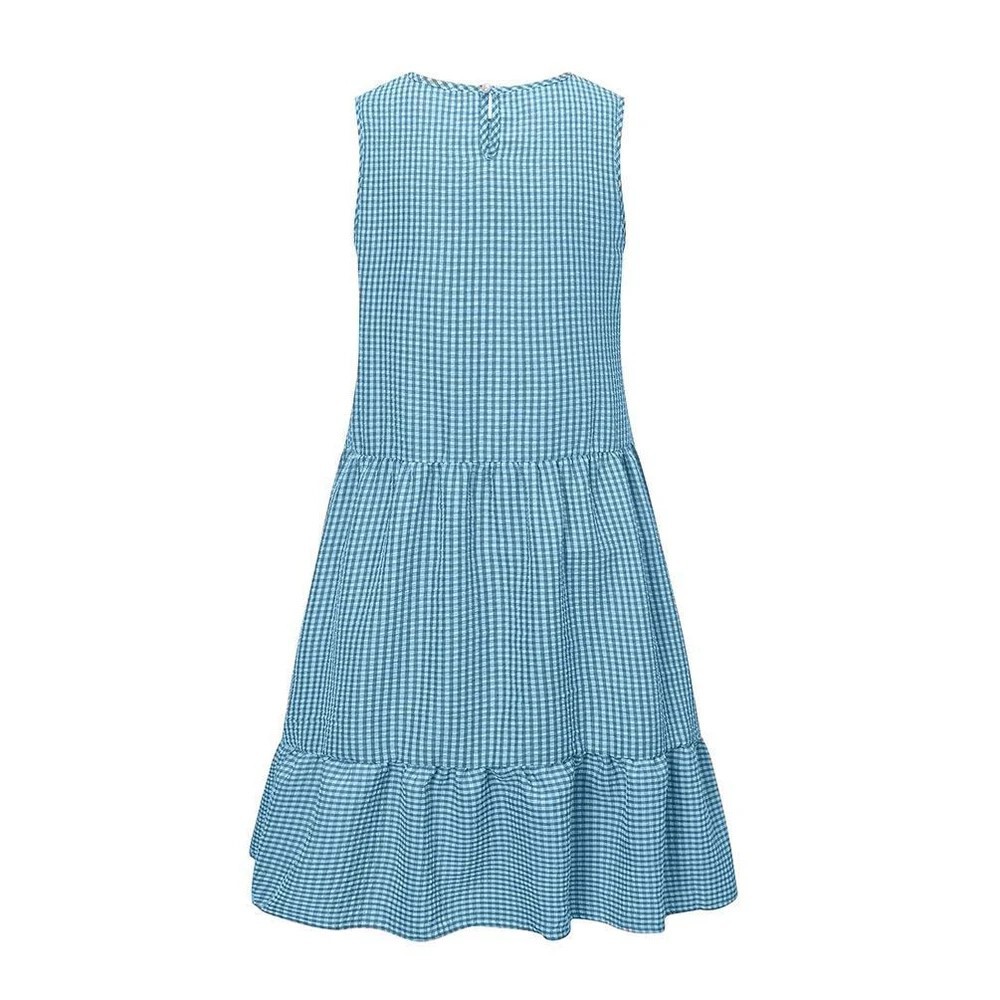 Sleeveless Plaid Round Neck Ruffle Skirt Dress NSJRM60085