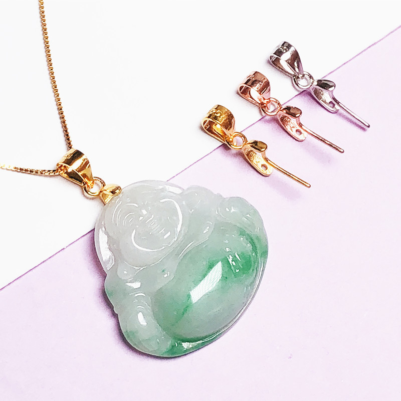 925 Sterling Silver Inclined Hole Button Simple Connection Buckle Clip Guanyin Jade Buckle Melon Buckle Pendant Guanyin Buckle