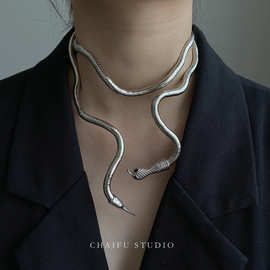 Chaifu Studio X215 黑暗土酷开口随意造型蛇形设计感项链项圈