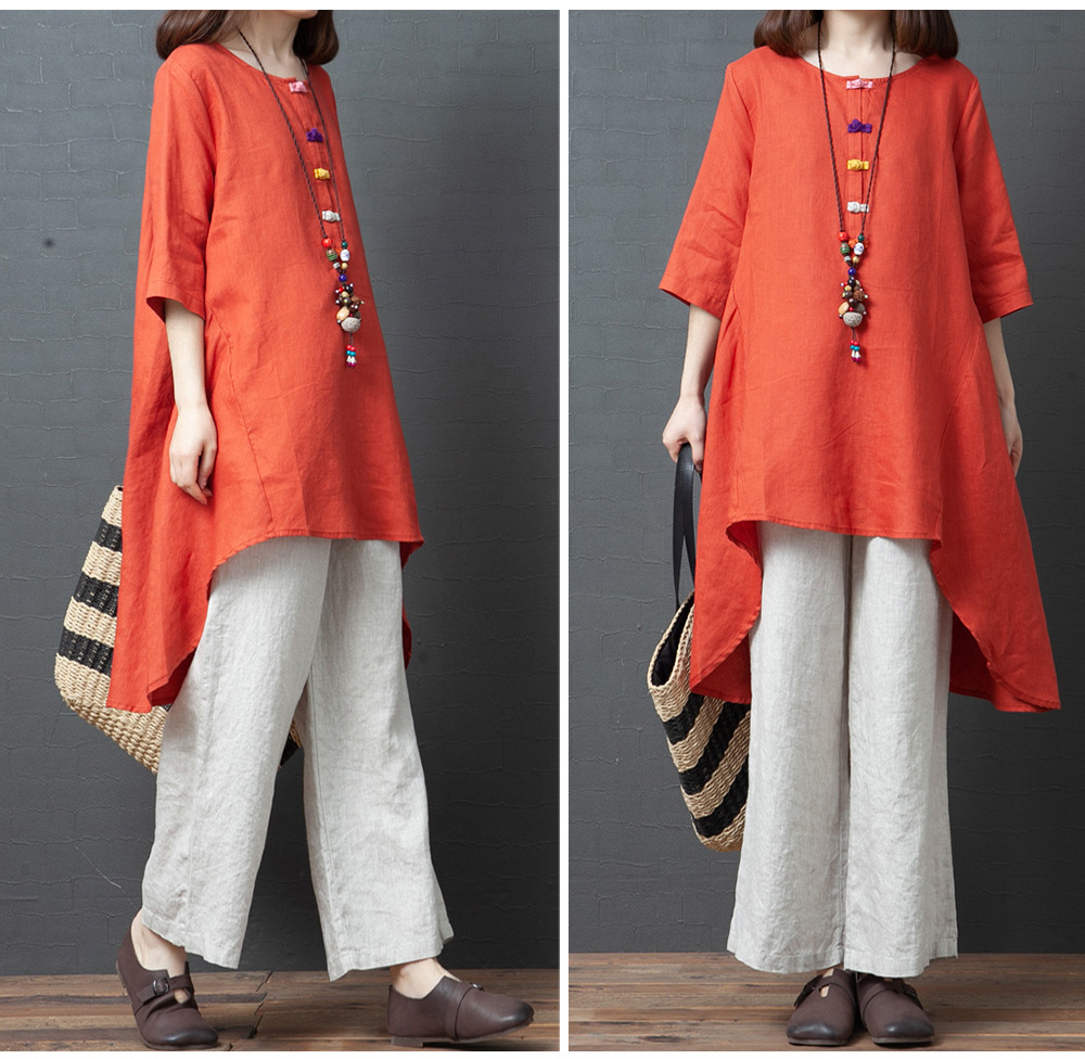 Casual Round Neck Mid-Length Shirt Skirt Top NSYF2826