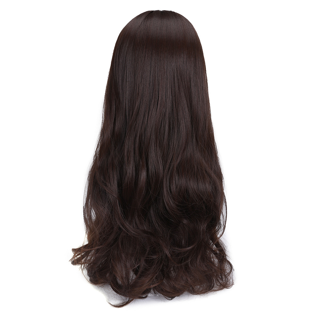 Perruque synthétique bouclée à la mode pour Jeune fille aux cheveux longs et petite frange ondulée_voghion.com