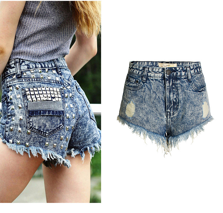 Women's Holiday Daily Streetwear Rivet Shorts Washed Jeans display picture 7