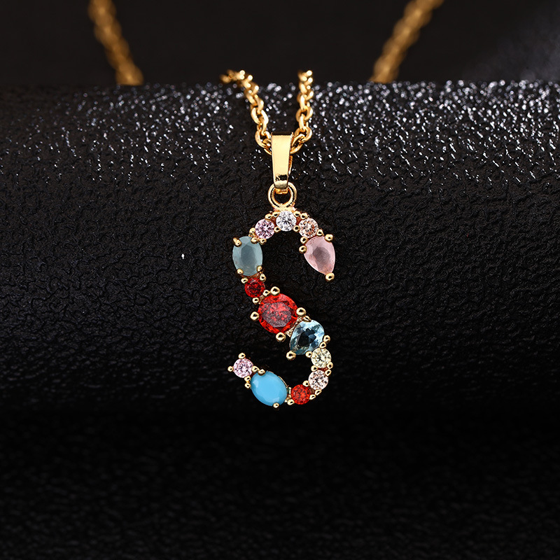 Lady Letter Agate Plating Zircon Pendant Necklace 1 Piece