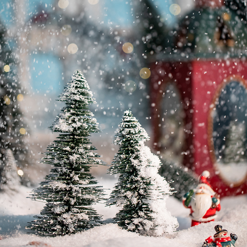 15 - 30cm pagoda pequeño árbol flocado decoración de escritorio de Navidad pegajosa nieve spray blanco pequeño árbol de cedro de Navidad