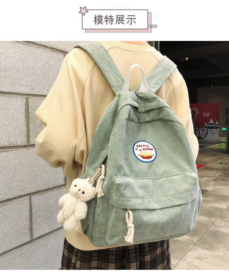 New Fashion Retro Casual Corduroy Student Backpack Cute Cute Bear Bear Campus Bag display picture 29