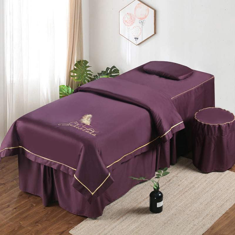 娇奢纯棉绣花长绒棉美容床罩四件套皮肤按摩美甲产后床套可制logo|ms