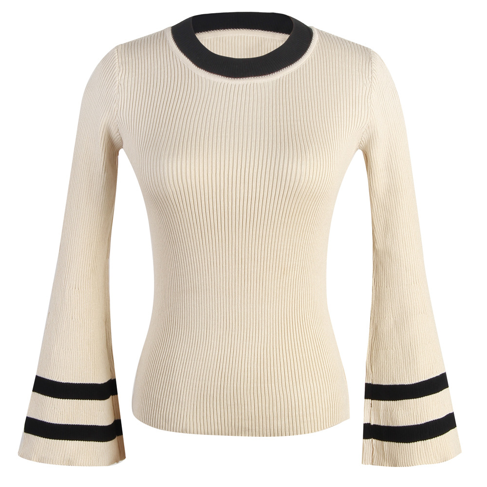 Trumpet Sleeve Wild Casual Long Sleeve Knitted Sweater  NSJR23556