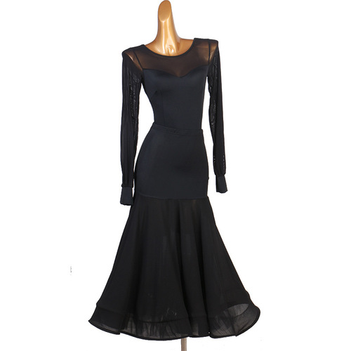 Black long sleeves Ballroom  Dance Dresses for Women Girls arts exam ballroom dancing  skirt modern dancing full-skirted long tops and skirts