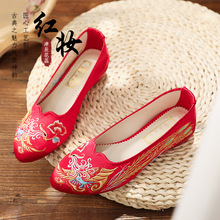 新款红色秀禾绣花鞋女复古老北京布鞋民族风中式婚鞋女单鞋新娘鞋