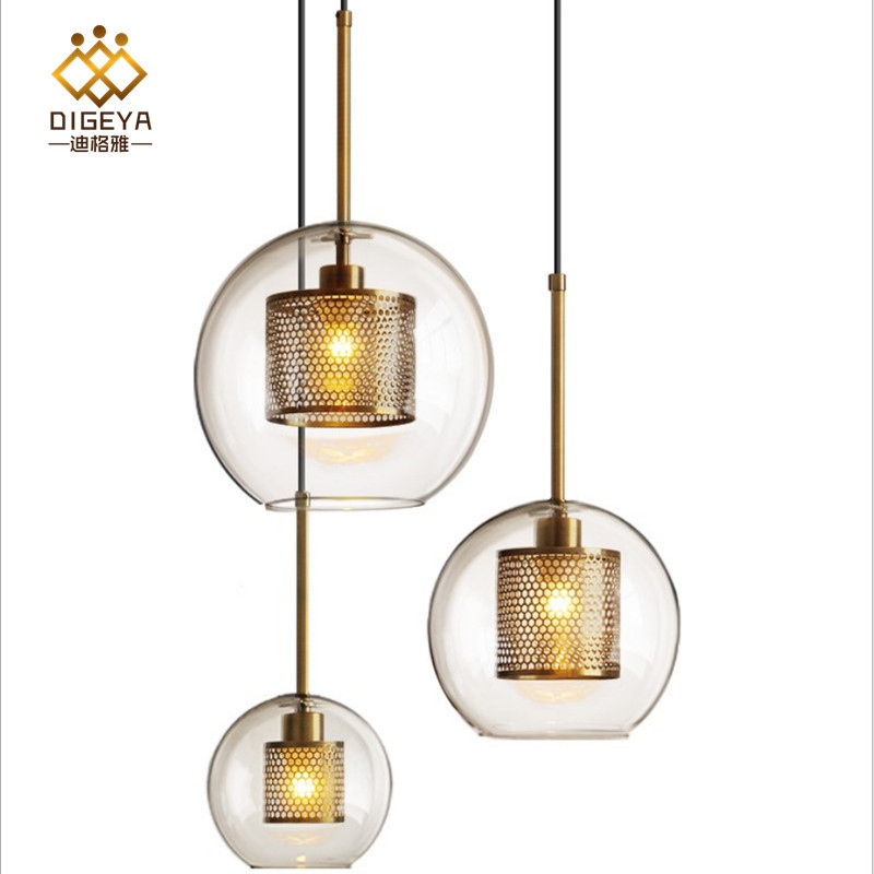 Nordic Minimalist Designer Retro Industrial Style Loft Dining Room Living Room Bar Bedside Iron Mesh Glass Ball Chandelier