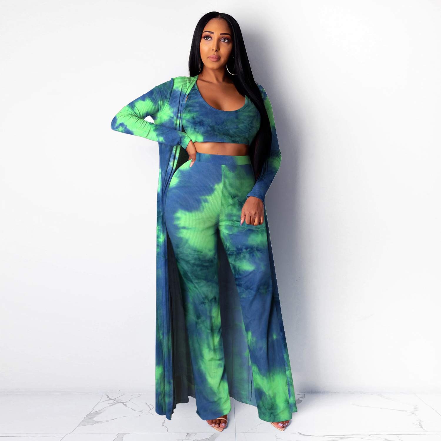 women s high elastic pit strip tie-dye three-piece suit nihaostyles clothing wholesale NSBMF80100