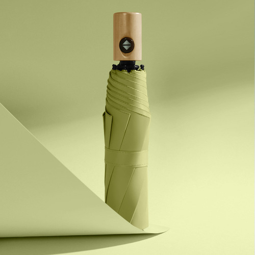 Small fresh wooden handle three-fold sunny umbrella solid color vinyl sun umbrella sun protection sun protection folding advertising umbrella