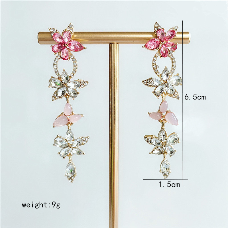 New Trendy  Long Flower Diamond Earrings Wholesale display picture 10