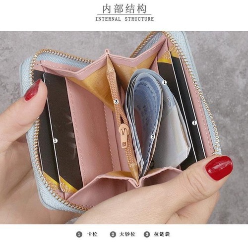 Wallet Women's Short  New Zipper Coin Purse Female Student Cute Cat Print Simple Small Fresh