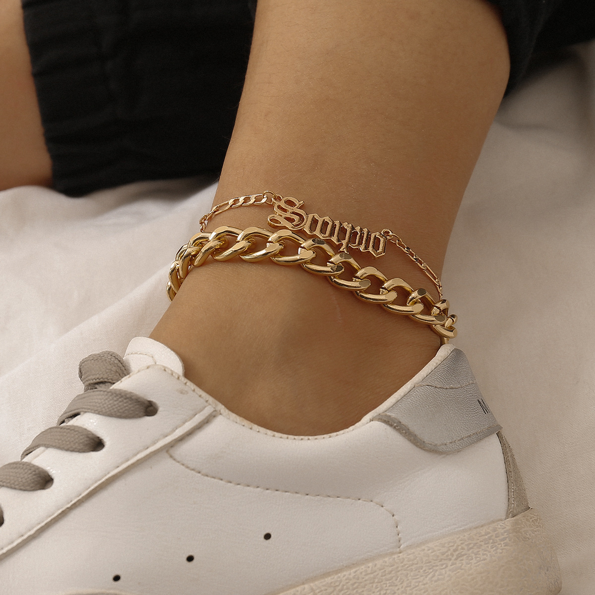 Fashion Geometric Chain Set Simple Beach Flower Body Letter Hollow Women's Anklet display picture 2