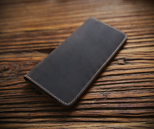 Retro Crazy Horse Leather Young Men's Long Wallet Ultra-Thin Genuine Leather Simple Wallet Men's First-Layer Cowhide Wallet Trendy