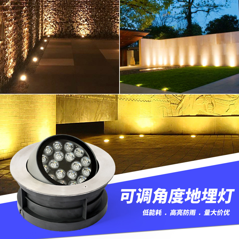 led可調角度地埋燈雕塑射燈戶外防水圓形不鏽鋼嵌入式偏光埋地燈