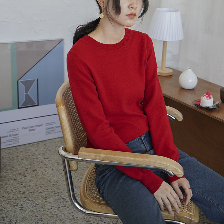 2020韓版百搭套頭毛衣女裝壹件代發100%羊毛針織衫長袖圓領上衣女