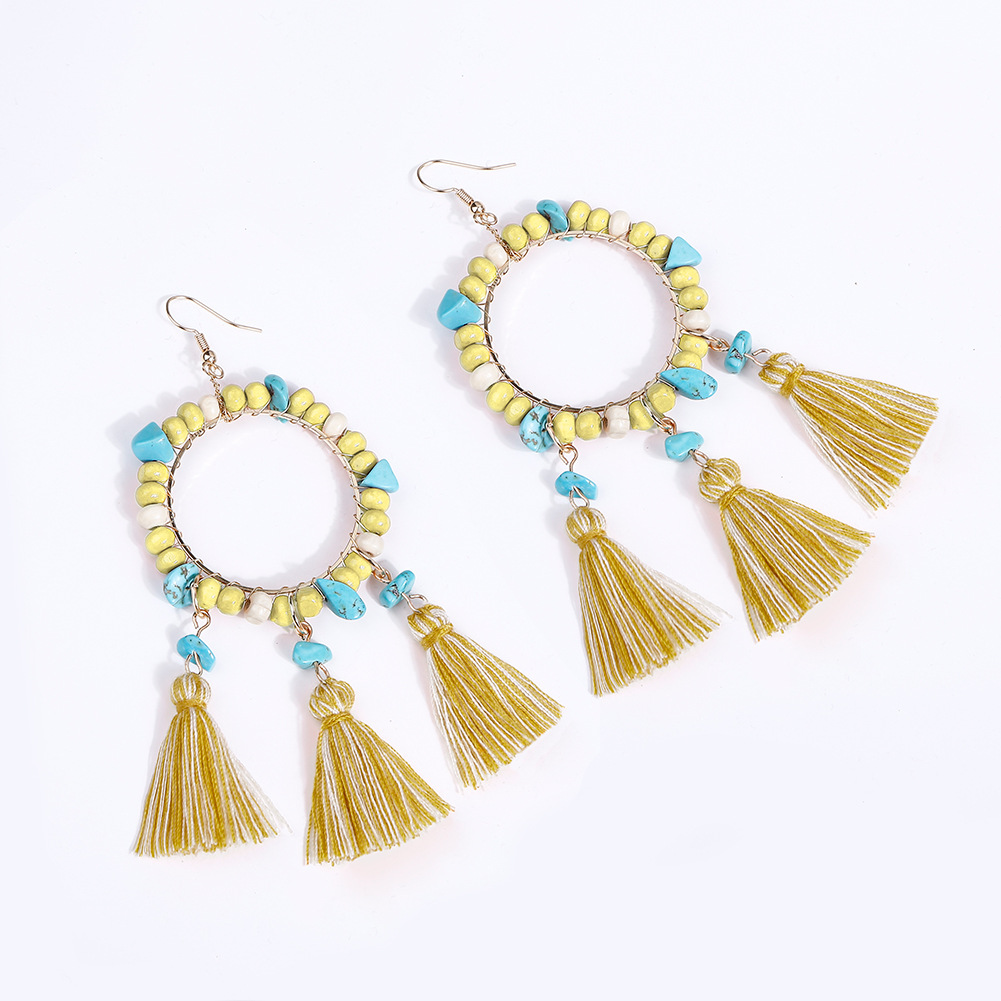 1 Pair Ethnic Style Bohemian Classic Style Geometric Alloy Wooden Beads Turquoise Drop Earrings display picture 5